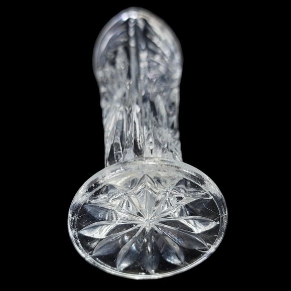 Genuine Lead Crystal Bud Vase Daisy Floral Clear Cut 3 Sided West Germany 6.5" - Picture 5 of 7